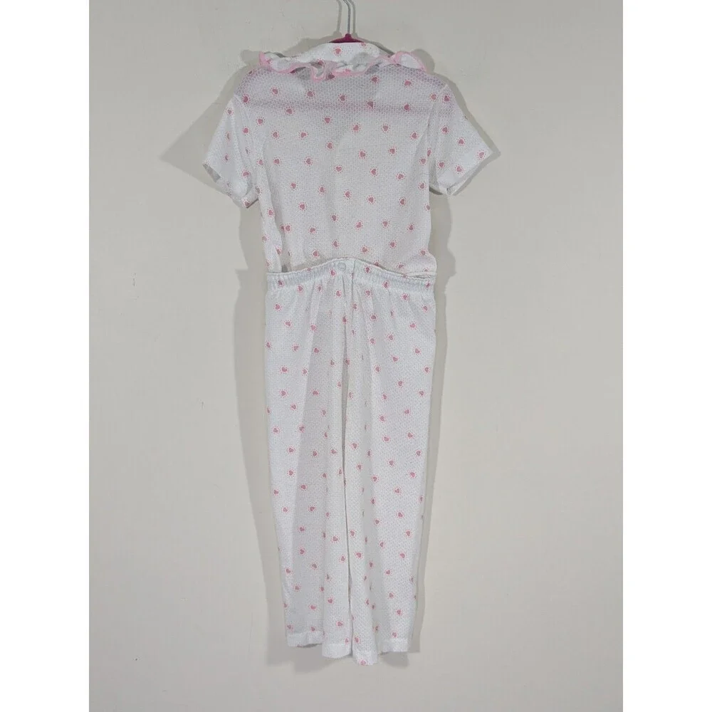 Vintage Carters Girls 4T Snap Waist Pajamas 2 Piece Pink Hearts Ruffles USA